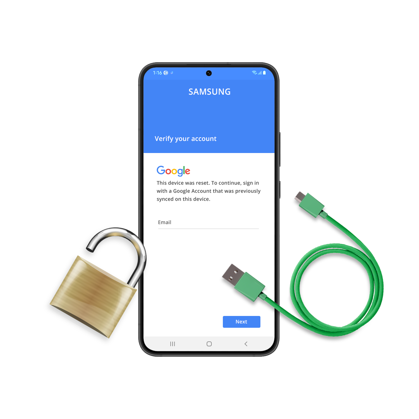 CleanIMEI.com service for Samsung Google FRP (Factory Reset Protection) Gmail Account Removal."